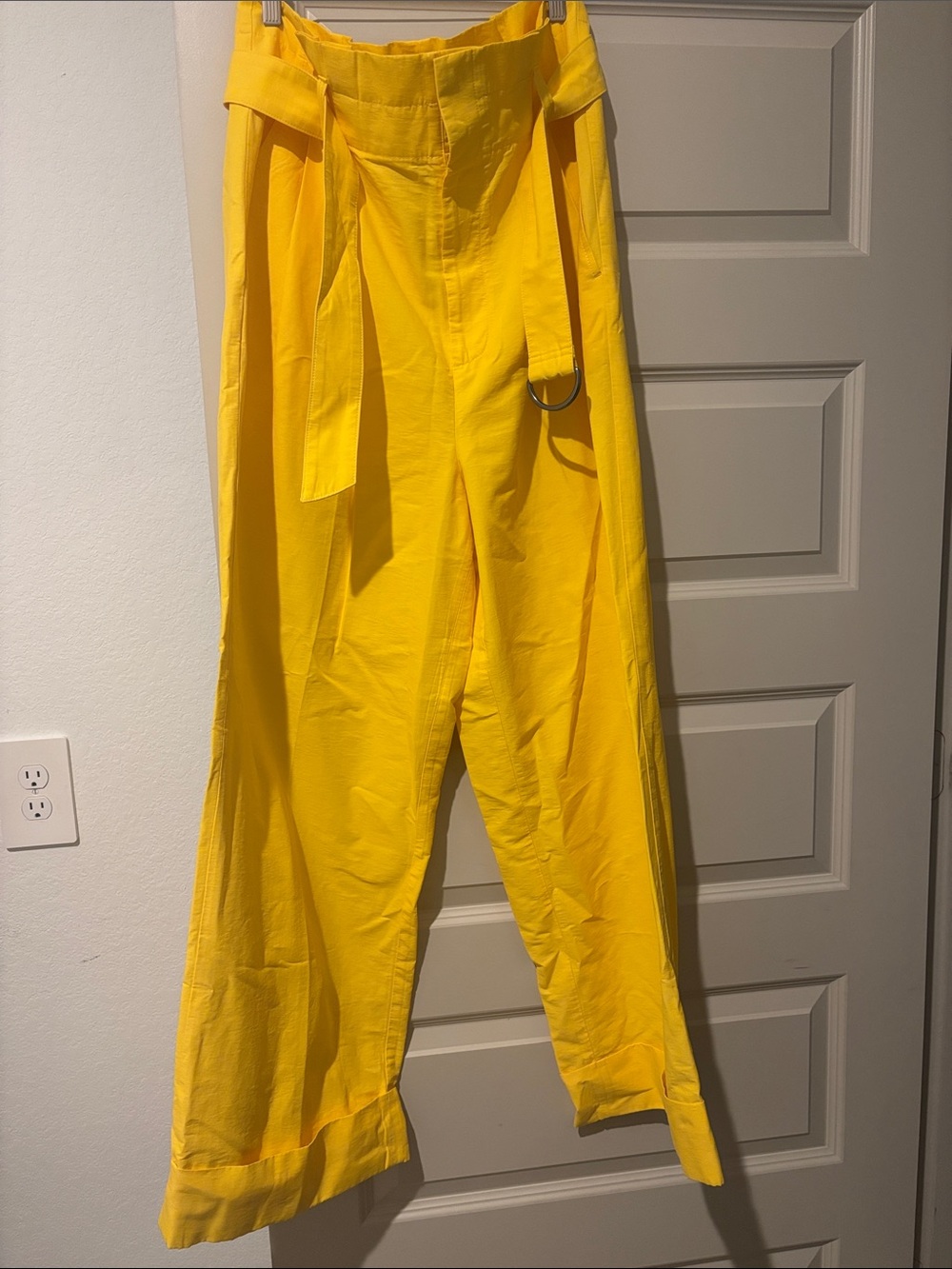 Banana Republic Sunny Yellow Wide-Leg High-Waist Pants with D-Ring Belt